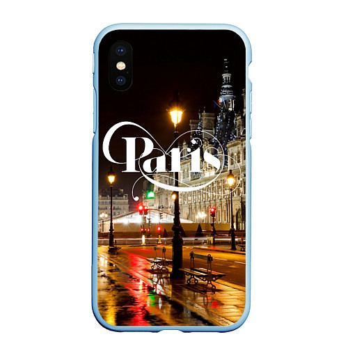 Чехол iPhone XS Max матовый Night Paris / 3D-Голубой – фото 1