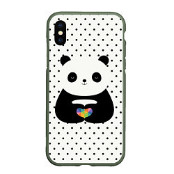 Чехол iPhone XS Max матовый Любовь панды, цвет: 3D-темно-зеленый