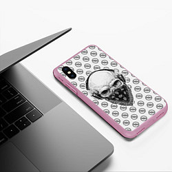 Чехол iPhone XS Max матовый Череп в наушниках, цвет: 3D-розовый — фото 2