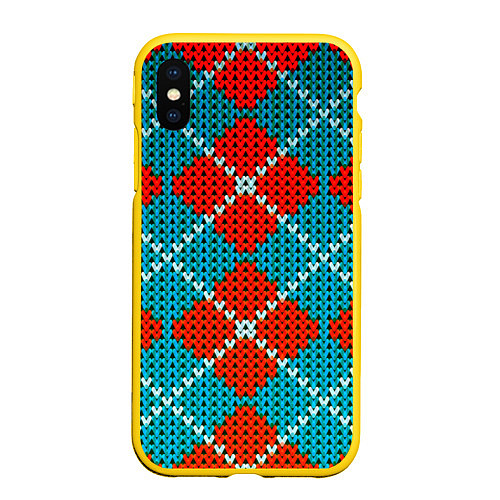 Чехол iPhone XS Max матовый Knitting pattern / 3D-Желтый – фото 1