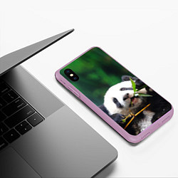 Чехол iPhone XS Max матовый Панда на ветке, цвет: 3D-сиреневый — фото 2