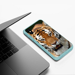 Чехол iPhone XS Max матовый Рык тигра, цвет: 3D-мятный — фото 2