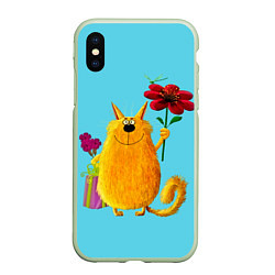 Чехол iPhone XS Max матовый Кот с цветком, цвет: 3D-салатовый