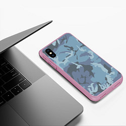 Чехол iPhone XS Max матовый Камуфляж: голубой/синий, цвет: 3D-розовый — фото 2