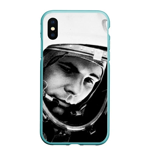 Чехол iPhone XS Max матовый Гагарин космонавт / 3D-Мятный – фото 1