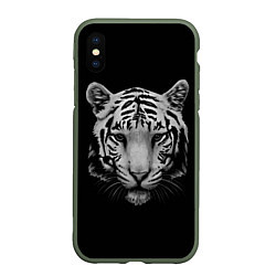 Чехол iPhone XS Max матовый Серый тигр, цвет: 3D-темно-зеленый