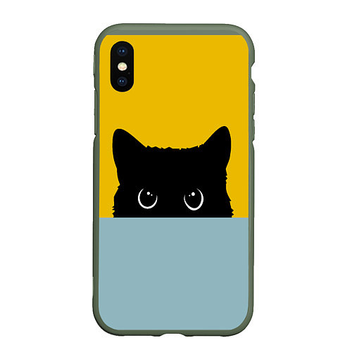 Чехол iPhone XS Max матовый Черная кошка / 3D-Темно-зеленый – фото 1