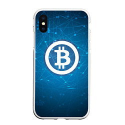 Чехол iPhone XS Max матовый Bitcoin Blue, цвет: 3D-белый