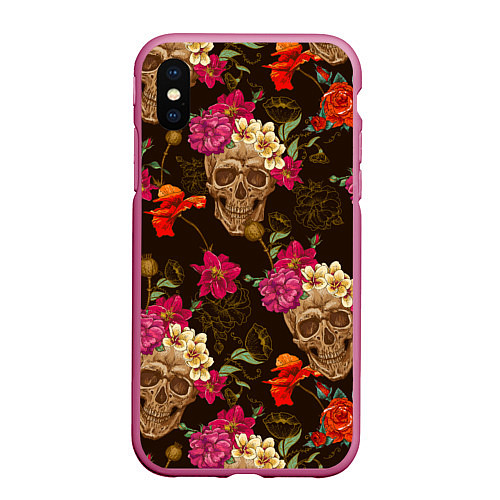 Чехол iPhone XS Max матовый Черепа / 3D-Малиновый – фото 1