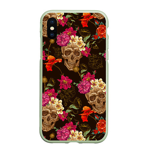 Чехол iPhone XS Max матовый Черепа / 3D-Салатовый – фото 1