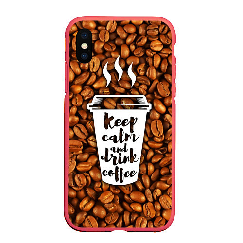 Чехол iPhone XS Max матовый Keep Calm & Drink Coffee / 3D-Красный – фото 1