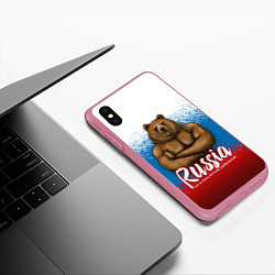 Чехол iPhone XS Max матовый Russian Bear, цвет: 3D-малиновый — фото 2