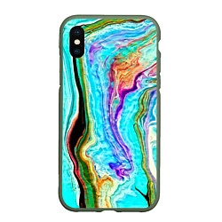 Чехол iPhone XS Max матовый Цветные разводы, цвет: 3D-темно-зеленый