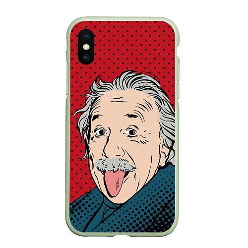 Чехол iPhone XS Max матовый Альберт Эйнштейн: Поп-арт / 3D-Салатовый – фото 1