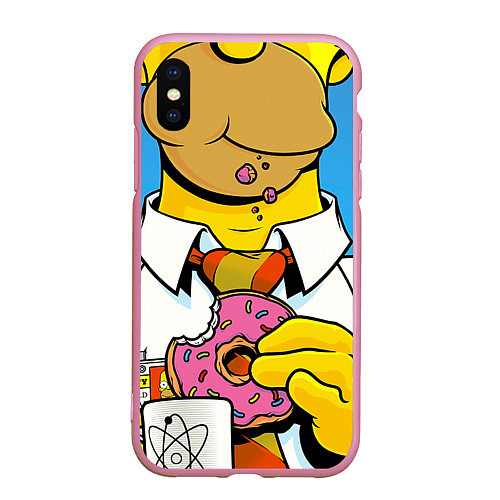Чехол iPhone XS Max матовый Homer with donut / 3D-Розовый – фото 1