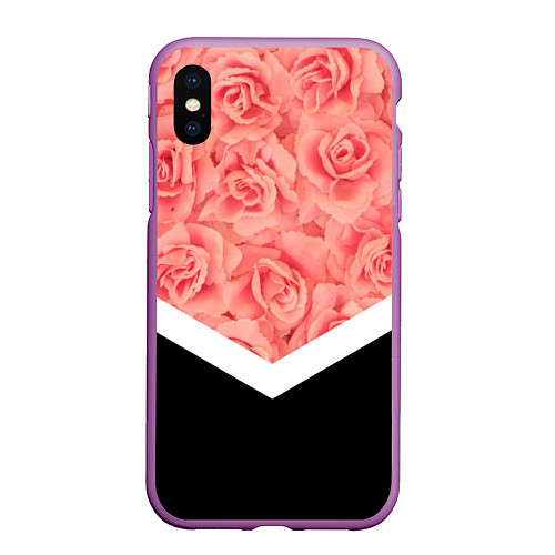 Чехол iPhone XS Max матовый Розовые розы / 3D-Фиолетовый – фото 1