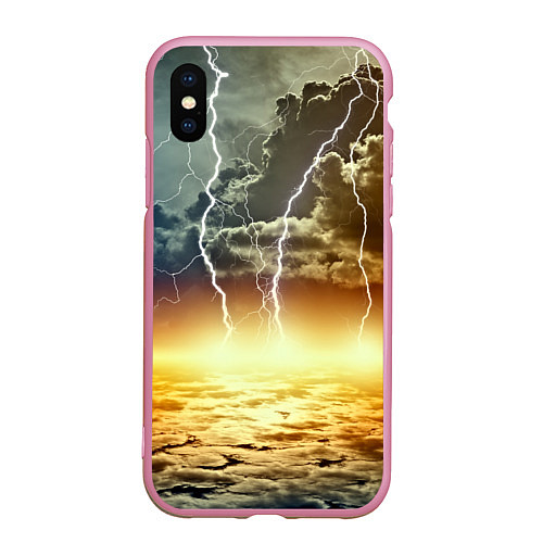 Чехол iPhone XS Max матовый Удар молнии / 3D-Розовый – фото 1