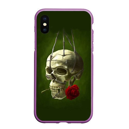 Чехол iPhone XS Max матовый Череп и роза / 3D-Фиолетовый – фото 1