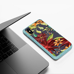 Чехол iPhone XS Max матовый Цветочки, цвет: 3D-мятный — фото 2