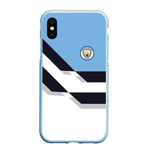 Чехол iPhone XS Max матовый Manchester City FC: White style / 3D-Голубой – фото 1