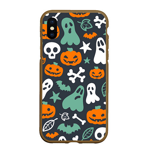 Чехол iPhone XS Max матовый Halloween Monsters / 3D-Коричневый – фото 1