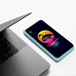 Чехол iPhone XS Max матовый Фламинго – дитя заката, цвет: 3D-мятный — фото 2