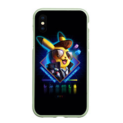 Чехол iPhone XS Max матовый Retro Pikachu, цвет: 3D-салатовый