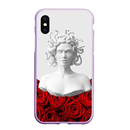 Чехол iPhone XS Max матовый Унисекс / Snake roses girl / 3D-Сиреневый – фото 1