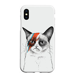 Чехол iPhone XS Max матовый David Bowie: Grumpy cat, цвет: 3D-белый