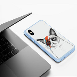 Чехол iPhone XS Max матовый David Bowie: Grumpy cat, цвет: 3D-голубой — фото 2