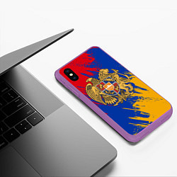 Чехол iPhone XS Max матовый Герб и флаг Армении, цвет: 3D-фиолетовый — фото 2
