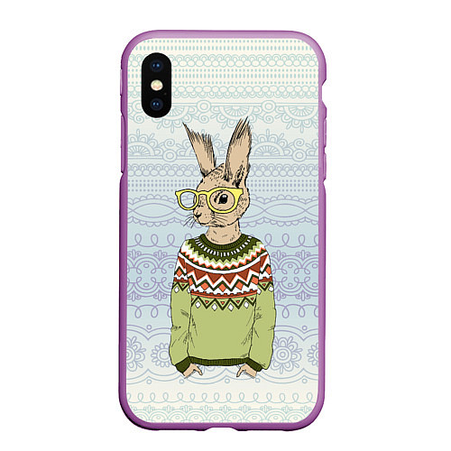 Чехол iPhone XS Max матовый Кролик хипстер / 3D-Фиолетовый – фото 1