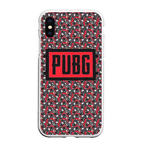 Чехол iPhone XS Max матовый PUBG: Red Pattern / 3D-Белый – фото 1