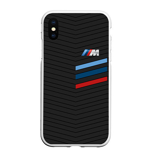 Чехол iPhone XS Max матовый BMW: M Tricolor Sport / 3D-Белый – фото 1