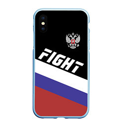 Чехол iPhone XS Max матовый Fight Russia, цвет: 3D-голубой