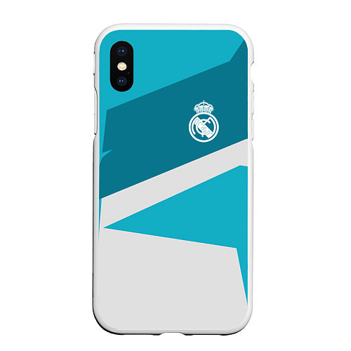 Чехол iPhone XS Max матовый FC Real Madrid: Sport Geometry / 3D-Белый – фото 1