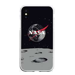 Чехол iPhone XS Max матовый NASA: Moon, цвет: 3D-белый