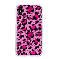 Чехол iPhone XS Max матовый Розовый леопард, цвет: 3D-белый