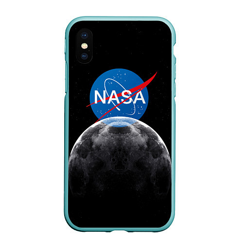 Чехол iPhone XS Max матовый NASA: Moon Rise / 3D-Мятный – фото 1