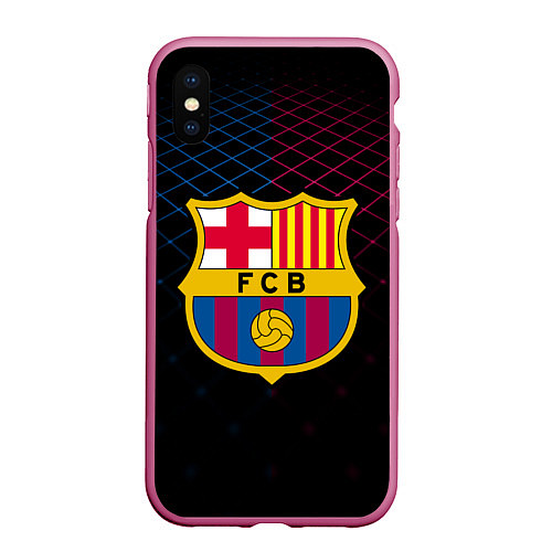 Чехол iPhone XS Max матовый FC Barcelona Lines / 3D-Малиновый – фото 1