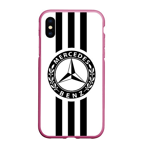 Чехол iPhone XS Max матовый Mercedes-Benz White / 3D-Малиновый – фото 1