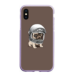 Чехол iPhone XS Max матовый Мопс космонавт, цвет: 3D-светло-сиреневый