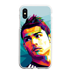 Чехол iPhone XS Max матовый Cristiano Ronaldo Art, цвет: 3D-белый