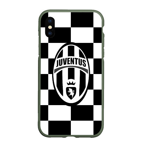 Чехол iPhone XS Max матовый FC Juventus: W&B Grid / 3D-Темно-зеленый – фото 1