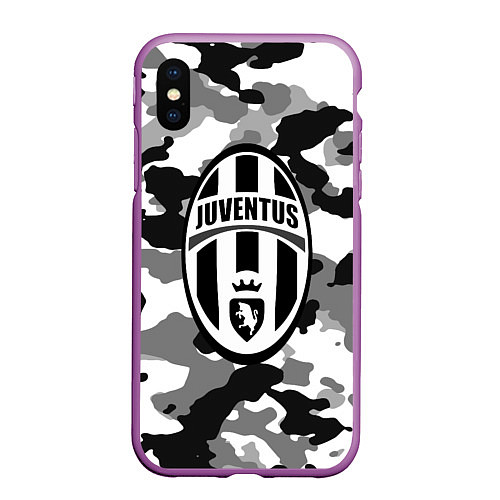 Чехол iPhone XS Max матовый FC Juventus: Camouflage / 3D-Фиолетовый – фото 1