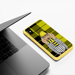 Чехол iPhone XS Max матовый Такса-хипстер, цвет: 3D-желтый — фото 2