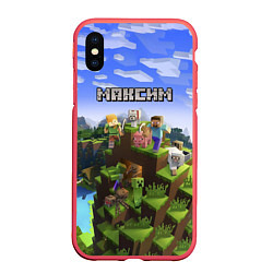 Чехол iPhone XS Max матовый Майнкрафт: Максим, цвет: 3D-красный