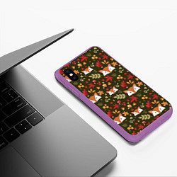 Чехол iPhone XS Max матовый Осенние лисички, цвет: 3D-фиолетовый — фото 2