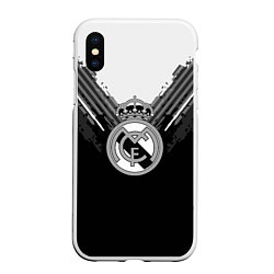 Чехол iPhone XS Max матовый FC Real Madrid: Black Style, цвет: 3D-белый