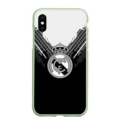 Чехол iPhone XS Max матовый FC Real Madrid: Black Style, цвет: 3D-салатовый